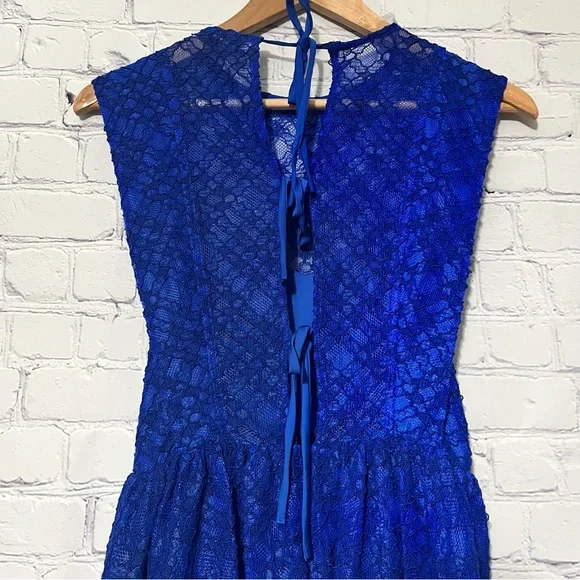 Sandro Paris Mikka Lace Dress Blue Tie Back Mini Fit & Flare Party Cocktail - Picture 3 of 11